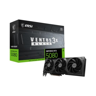 MSI VGA GEFROCE RTX 5080, RTX 5080 16G VENTUS 3X OC BLACK, 16GB GDDR7, HDMI/DP3, ATX, TRIPLE FAN, OC